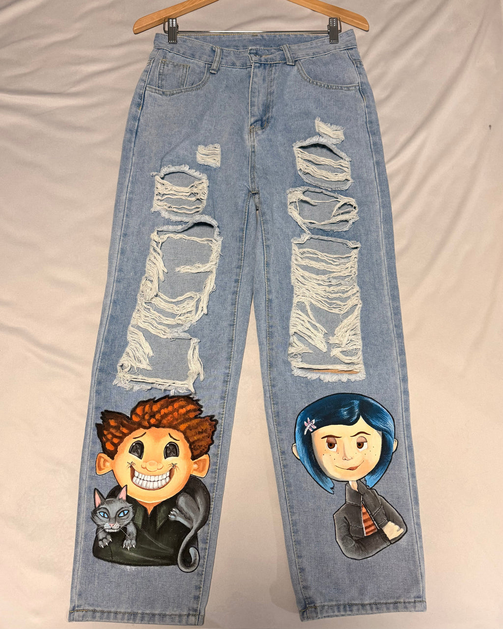 Coraline Inspired Hand Painted Jeans