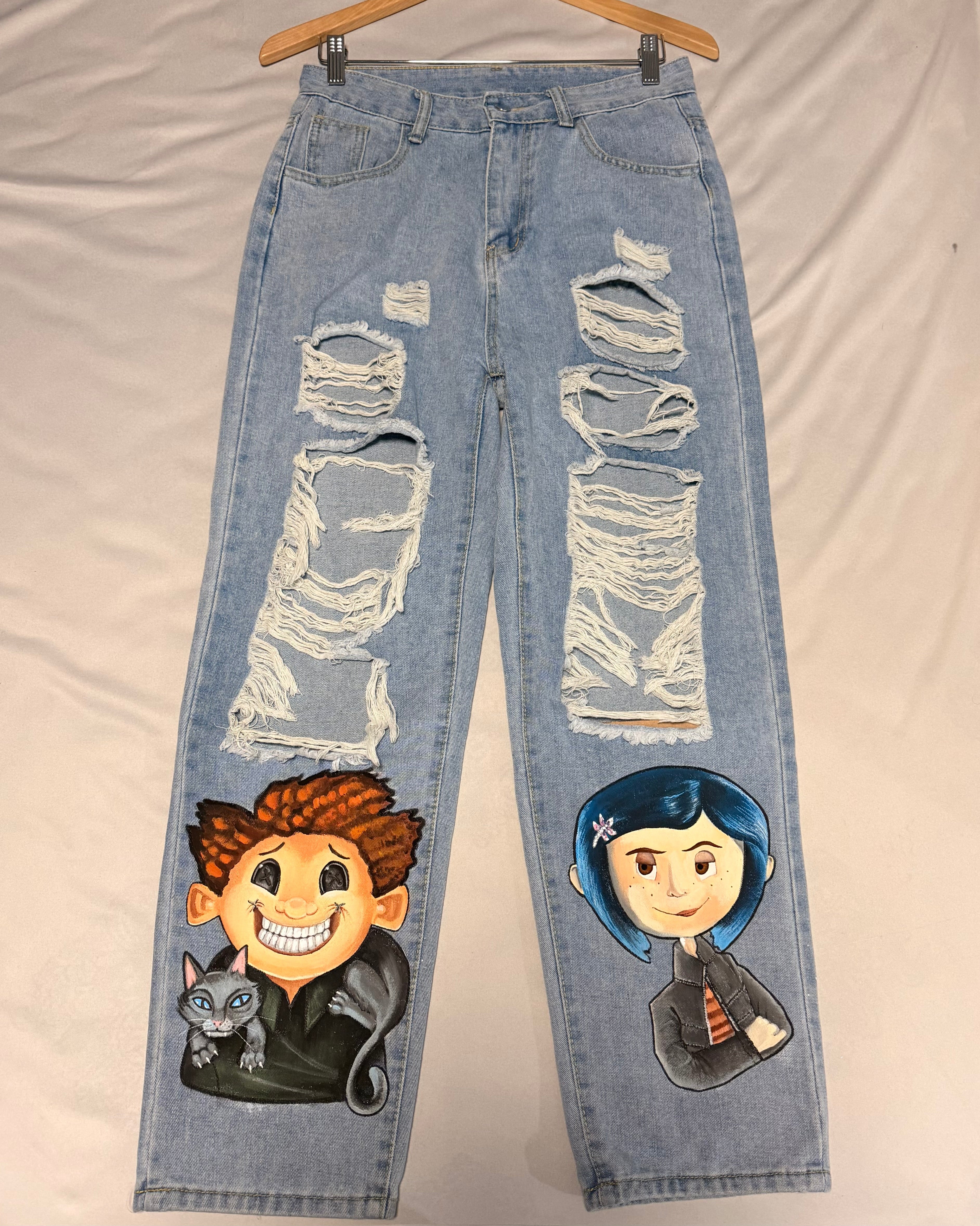 Coraline Inspired Hand Painted Jeans