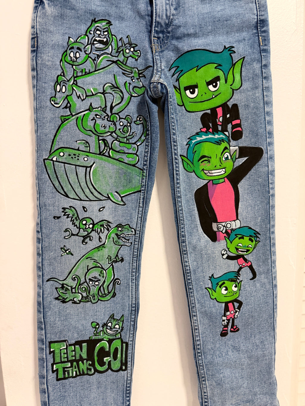 Beast Boy Hand Painted Kids Jeans