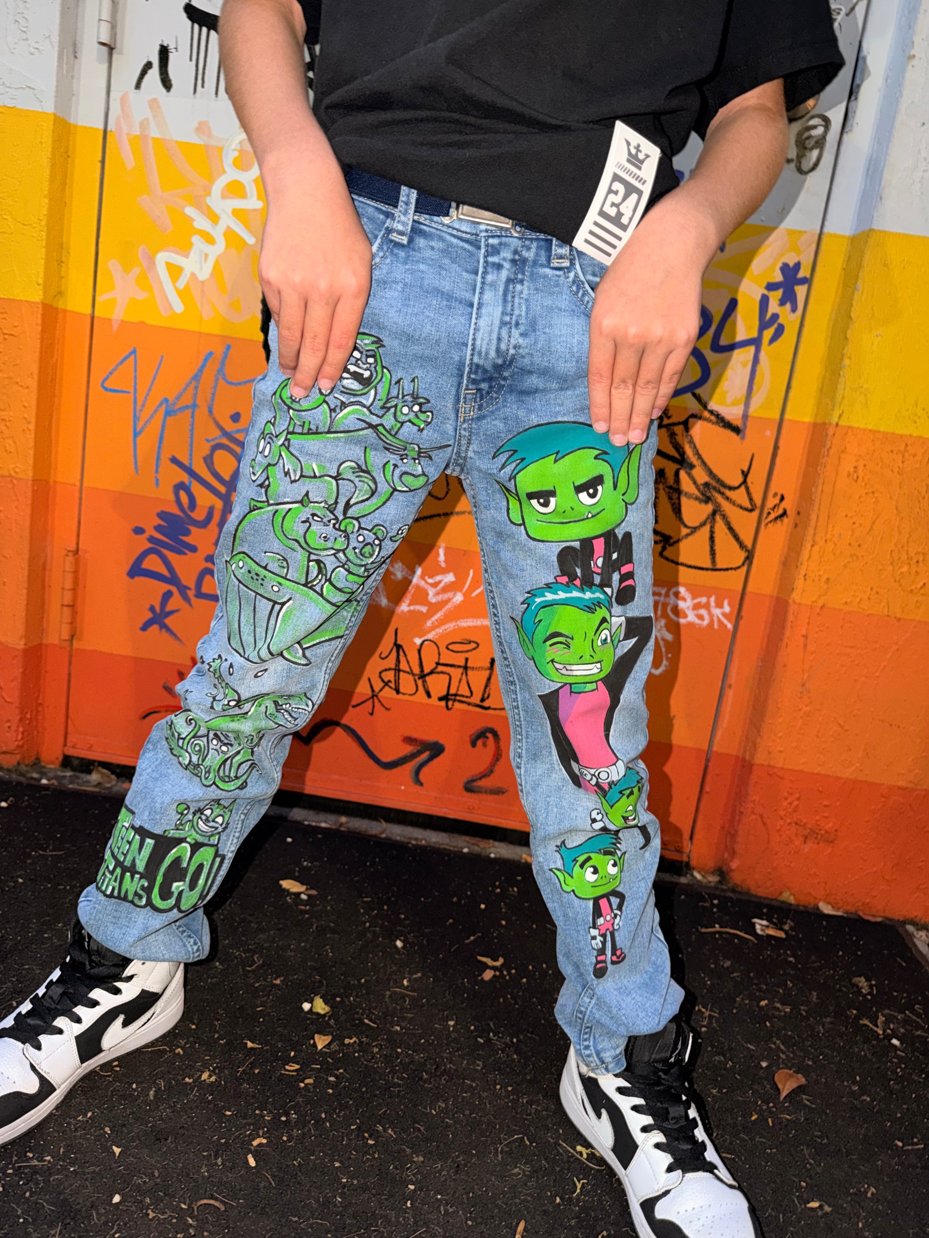 Beast Boy Hand Painted Kids Jeans
